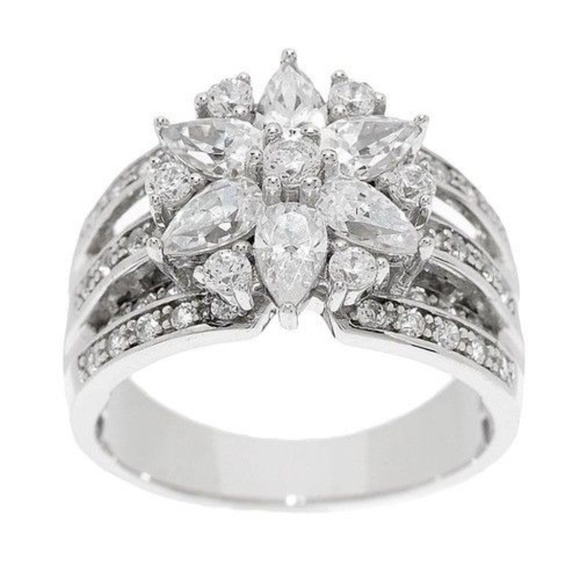 Diamonique Jewelry - Epiphany Diamonique Flower Burst Silver Ring